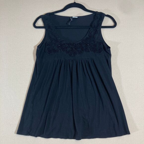 Molli & Mia Tops - Molli & Mia Tank Top Sz Med Black Babydoll  Rosettes Y2K Dark Romantic Fairy